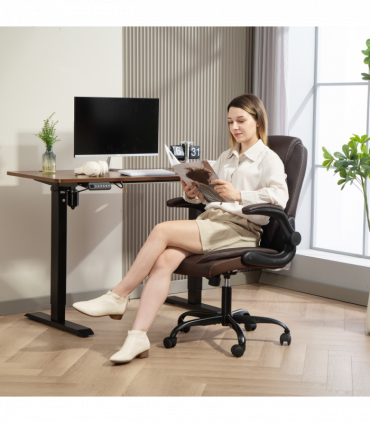 HOMCOM PU Leather Office Desk Chair with Thick Cushion, Brown