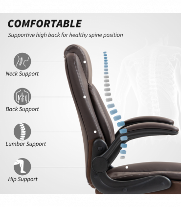 HOMCOM PU Leather Office Desk Chair with Thick Cushion, Brown