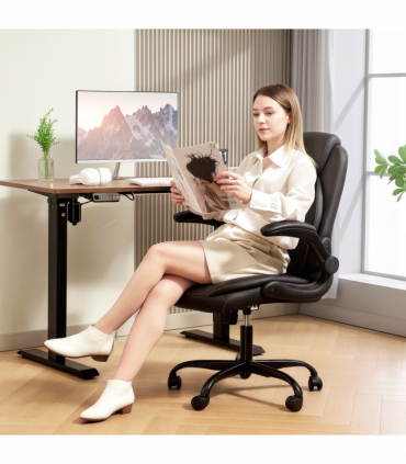 HOMCOM PU Leather Office Desk Chair with Thick Cushion, Black