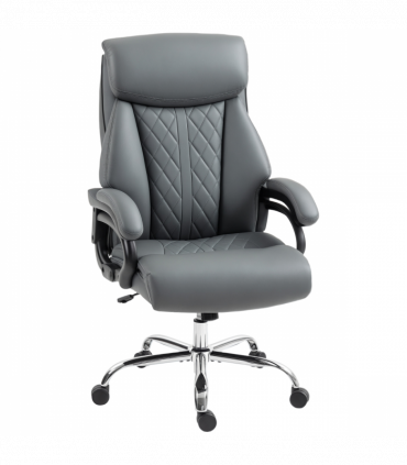 HOMCOM PU Leather Office Chair with Spring Padding, Swivel Wheels, Grey