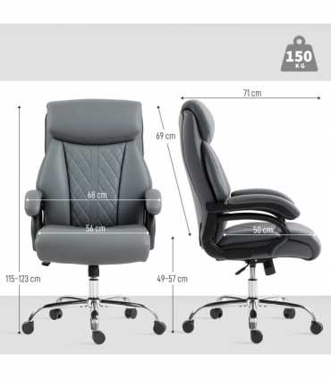 HOMCOM PU Leather Office Chair with Spring Padding, Swivel Wheels, Grey