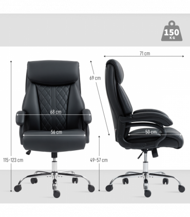 HOMCOM PU Leather Office Chair with Spring Padding, Swivel Wheels, Black