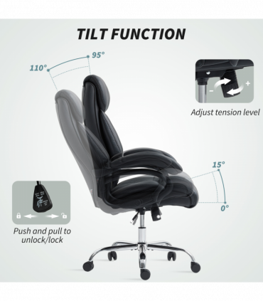 HOMCOM PU Leather Office Chair with Spring Padding, Swivel Wheels, Black