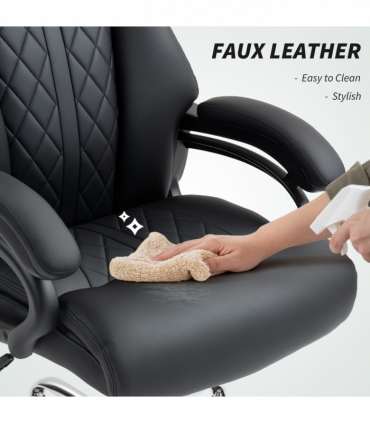 HOMCOM PU Leather Office Chair with Spring Padding, Swivel Wheels, Black