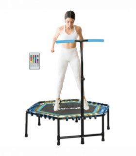 SPORTNOW 45" Fitness Trampoline with Adjustable Handle, LED Lights, Blue