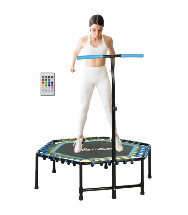 SPORTNOW 45" Fitness Trampoline with Adjustable Handle, LED Lights, Blue