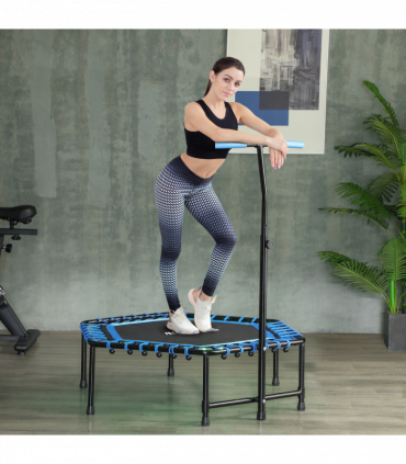 SPORTNOW 45" Fitness Trampoline with Adjustable Handle, LED Lights, Blue