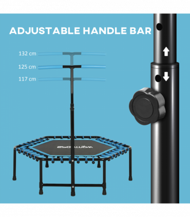 SPORTNOW 45" Fitness Trampoline with Adjustable Handle, LED Lights, Blue