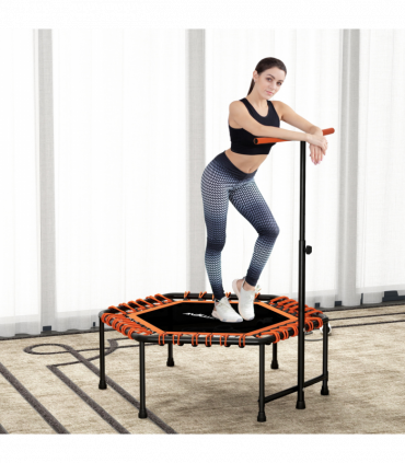 SPORTNOW 45" Fitness Trampoline with Adjustable Handle, LED Lights, Orange