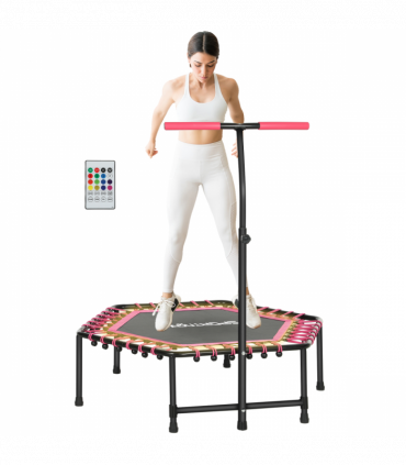 SPORTNOW 45" Fitness Trampoline with Adjustable Handle, LED Lights, Pink