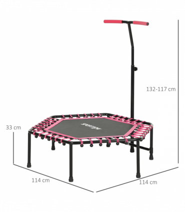 SPORTNOW 45" Fitness Trampoline with Adjustable Handle, LED Lights, Pink