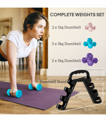SPORTNOW Dumbbells Set with Storage Rack, 2 x 1kg, 2 x 3kg, 2 x 5kg, Pink