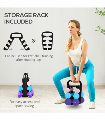 SPORTNOW Dumbbells Set with Storage Rack, 2 x 1kg, 2 x 3kg, 2 x 5kg, Pink