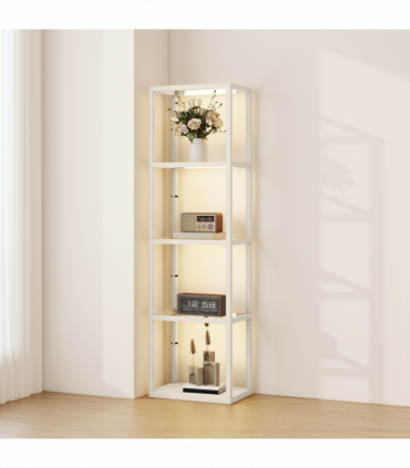 HOMCOM LED Floor Lamp with Glass Shelves, Dimmable Room Lamp, Oak