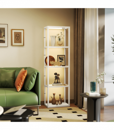 HOMCOM LED Floor Lamp with Glass Shelves, Dimmable Room Lamp, Oak