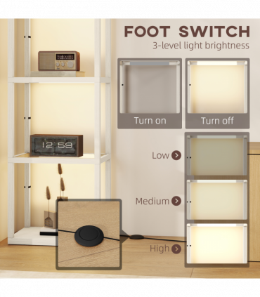 HOMCOM LED Floor Lamp with Glass Shelves, Dimmable Room Lamp, Oak