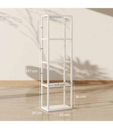 HOMCOM LED Floor Lamp with Glass Shelves, Dimmable Room Lamp, Oak