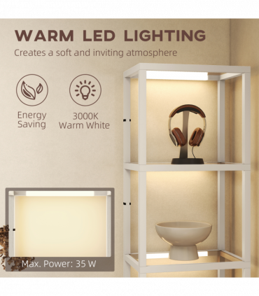 HOMCOM LED Floor Lamp with Glass Shelves, Dimmable Room Lamp, Oak