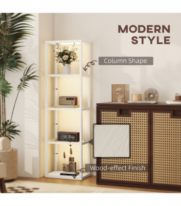 HOMCOM LED Floor Lamp with Glass Shelves, Dimmable Room Lamp, Oak