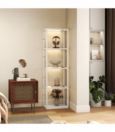 HOMCOM LED Floor Lamp with Glass Shelves, Dimmable Room Lamp, Oak