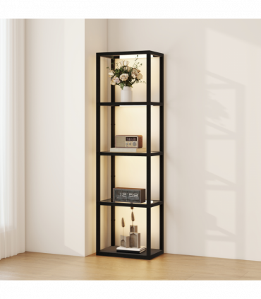 HOMCOM LED Floor Lamp with Glass Shelves, Dimmable Room Lamp, Black