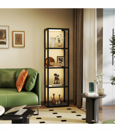 HOMCOM LED Floor Lamp with Glass Shelves, Dimmable Room Lamp, Black