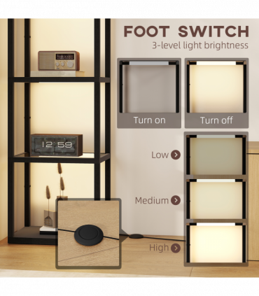 HOMCOM LED Floor Lamp with Glass Shelves, Dimmable Room Lamp, Black