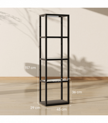 HOMCOM LED Floor Lamp with Glass Shelves, Dimmable Room Lamp, Black