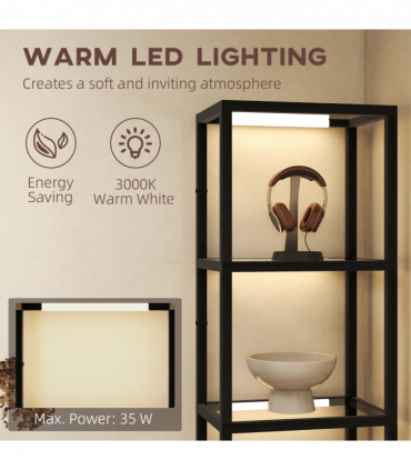 HOMCOM LED Floor Lamp with Glass Shelves, Dimmable Room Lamp, Black