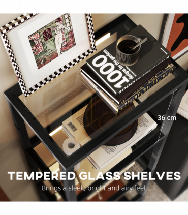 HOMCOM LED Floor Lamp with Glass Shelves, Dimmable Room Lamp, Black