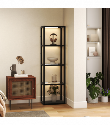 HOMCOM LED Floor Lamp with Glass Shelves, Dimmable Room Lamp, Black