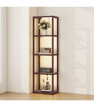 HOMCOM LED Floor Lamp with Glass Shelves, Dimmable Living Room Lamp, Brown