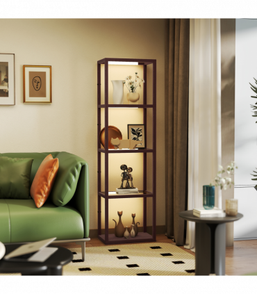 HOMCOM LED Floor Lamp with Glass Shelves, Dimmable Living Room Lamp, Brown