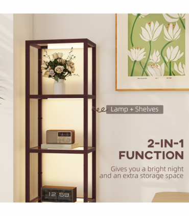 HOMCOM LED Floor Lamp with Glass Shelves, Dimmable Living Room Lamp, Brown