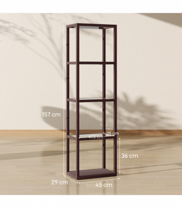 HOMCOM LED Floor Lamp with Glass Shelves, Dimmable Living Room Lamp, Brown