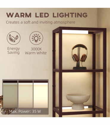 HOMCOM LED Floor Lamp with Glass Shelves, Dimmable Living Room Lamp, Brown