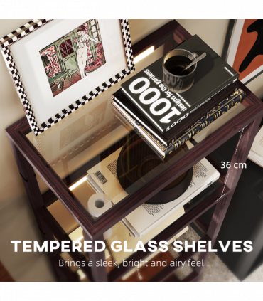 HOMCOM LED Floor Lamp with Glass Shelves, Dimmable Living Room Lamp, Brown