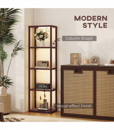 HOMCOM LED Floor Lamp with Glass Shelves, Dimmable Living Room Lamp, Brown