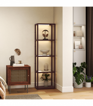 HOMCOM LED Floor Lamp with Glass Shelves, Dimmable Living Room Lamp, Brown