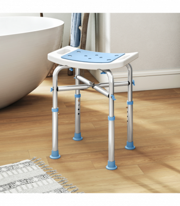 HOMCOM Adjustable Shower Stool with Foot Pads for Elderly, Light Blue