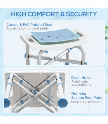 HOMCOM Adjustable Shower Stool with Foot Pads for Elderly, Light Blue