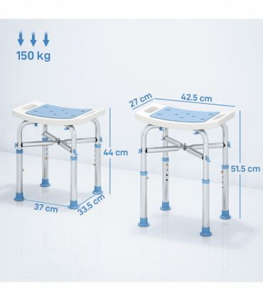 HOMCOM Adjustable Shower Stool with Foot Pads for Elderly, Light Blue