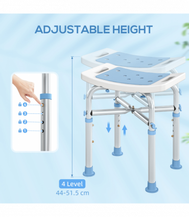 HOMCOM Adjustable Shower Stool with Foot Pads for Elderly, Light Blue