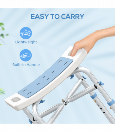 HOMCOM Adjustable Shower Stool with Foot Pads for Elderly, Light Blue