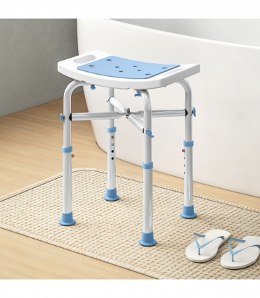 HOMCOM Adjustable Shower Stool with Foot Pads for Elderly, Light Blue