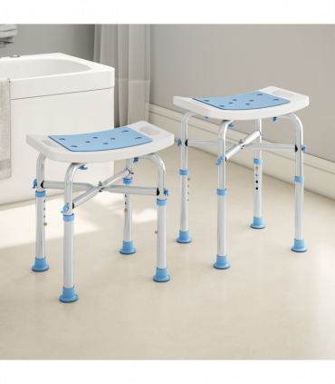 HOMCOM Adjustable Shower Stool with Foot Pads for Elderly, Light Blue