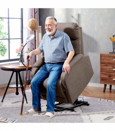HOMCOM Linen Fabric Electric Recliner Chair with Remote Control, Brown
