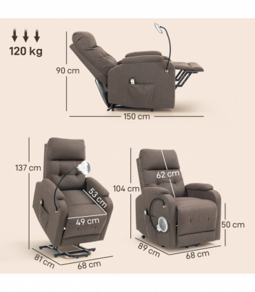HOMCOM Linen Fabric Electric Recliner Chair with Remote Control, Brown