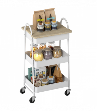 HOMCOM Rolling Utility Cart with Mesh Baskets for Kitchen White Oak