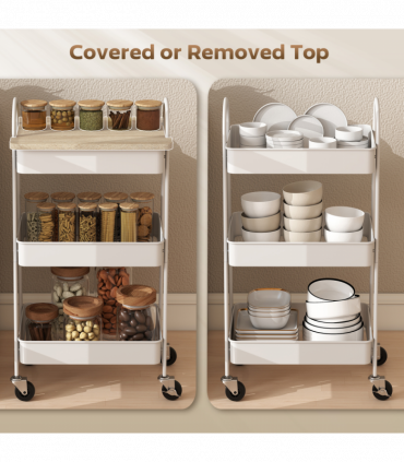 HOMCOM Rolling Utility Cart with Mesh Baskets for Kitchen White Oak